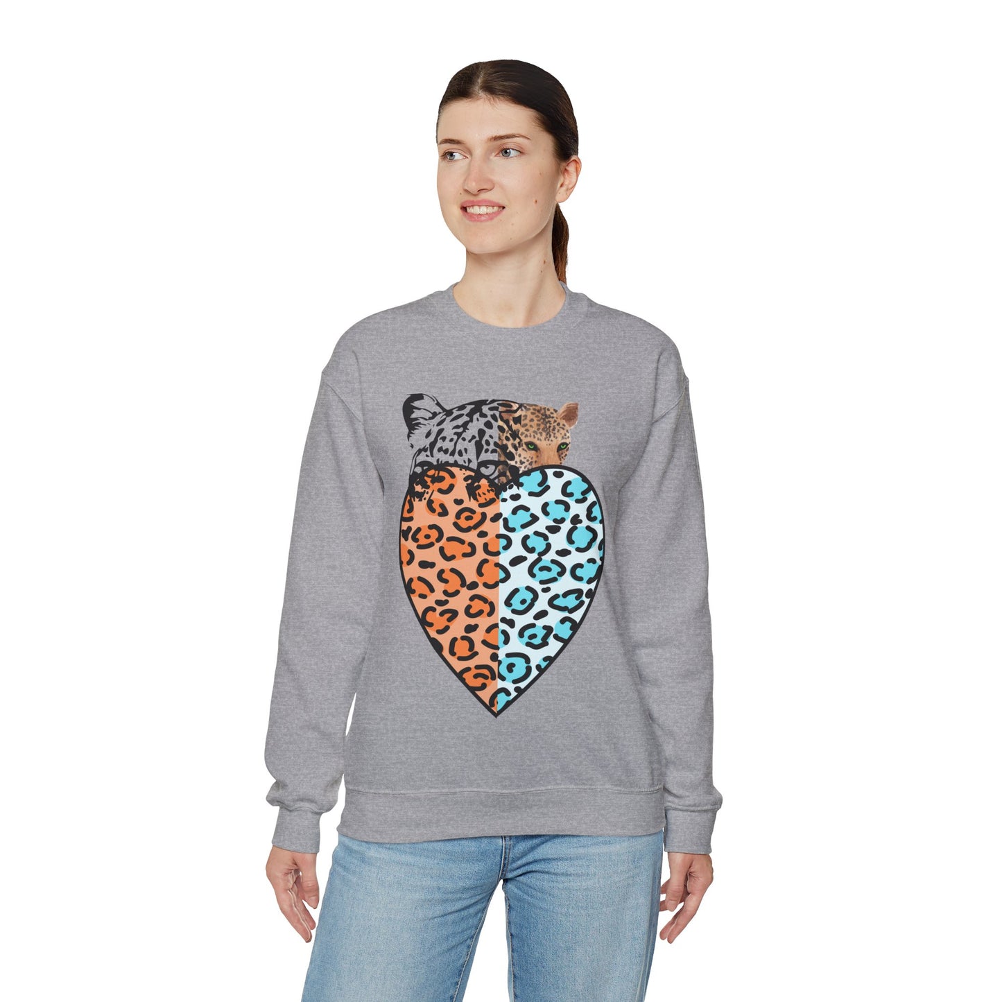 Leopard Heart Heavy Blend Crewneck Sweatshirt