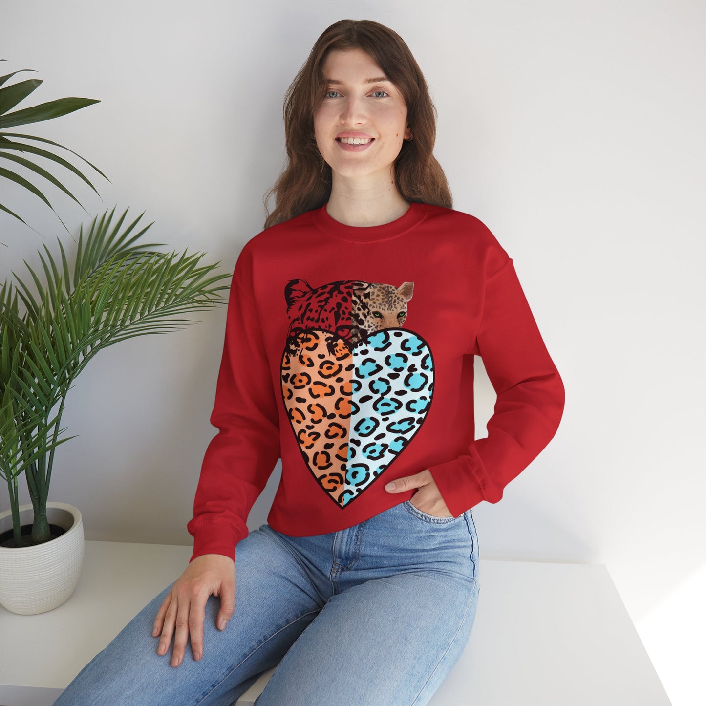 Leopard Heart Heavy Blend Crewneck Sweatshirt