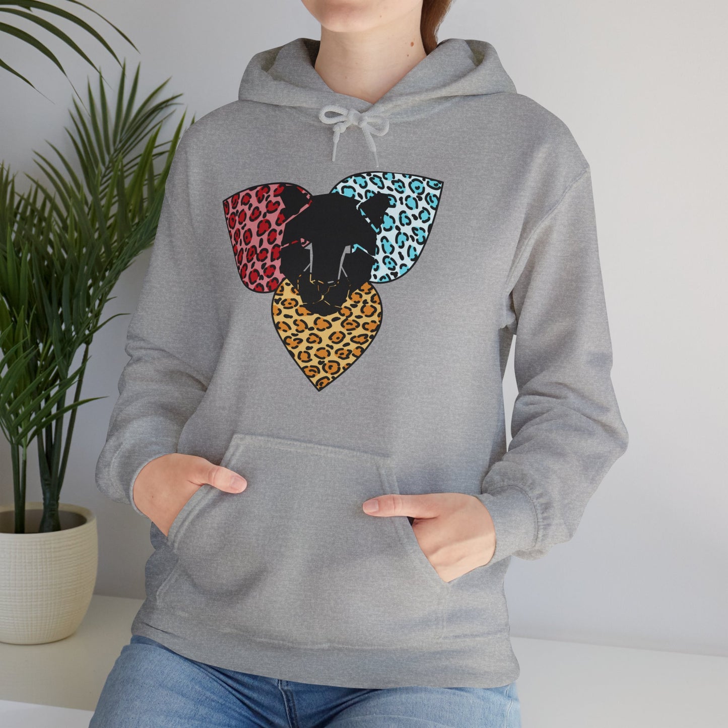 Leopard head on a leopard heart design Heavy Blend Hooded Sweatshirt