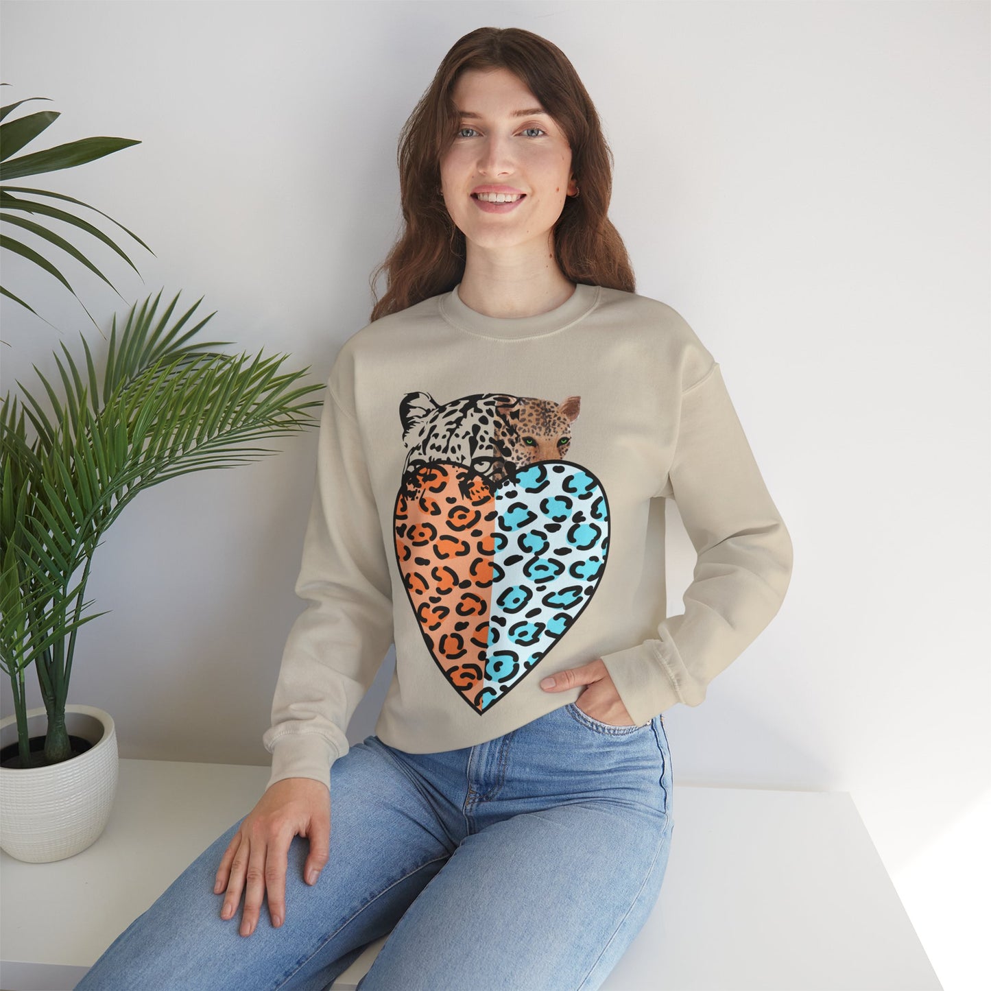 Leopard Heart Heavy Blend Crewneck Sweatshirt