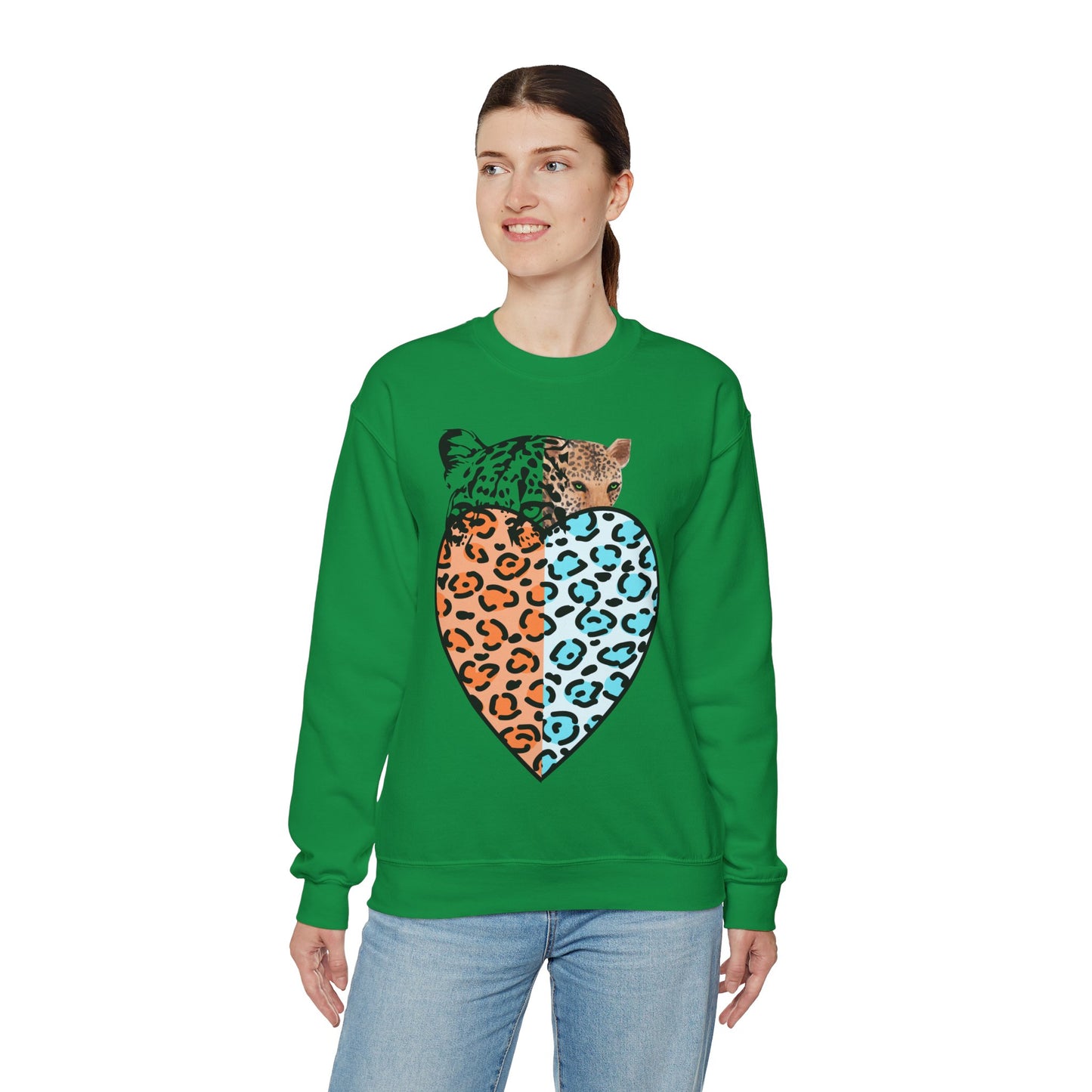 Leopard Heart Heavy Blend Crewneck Sweatshirt