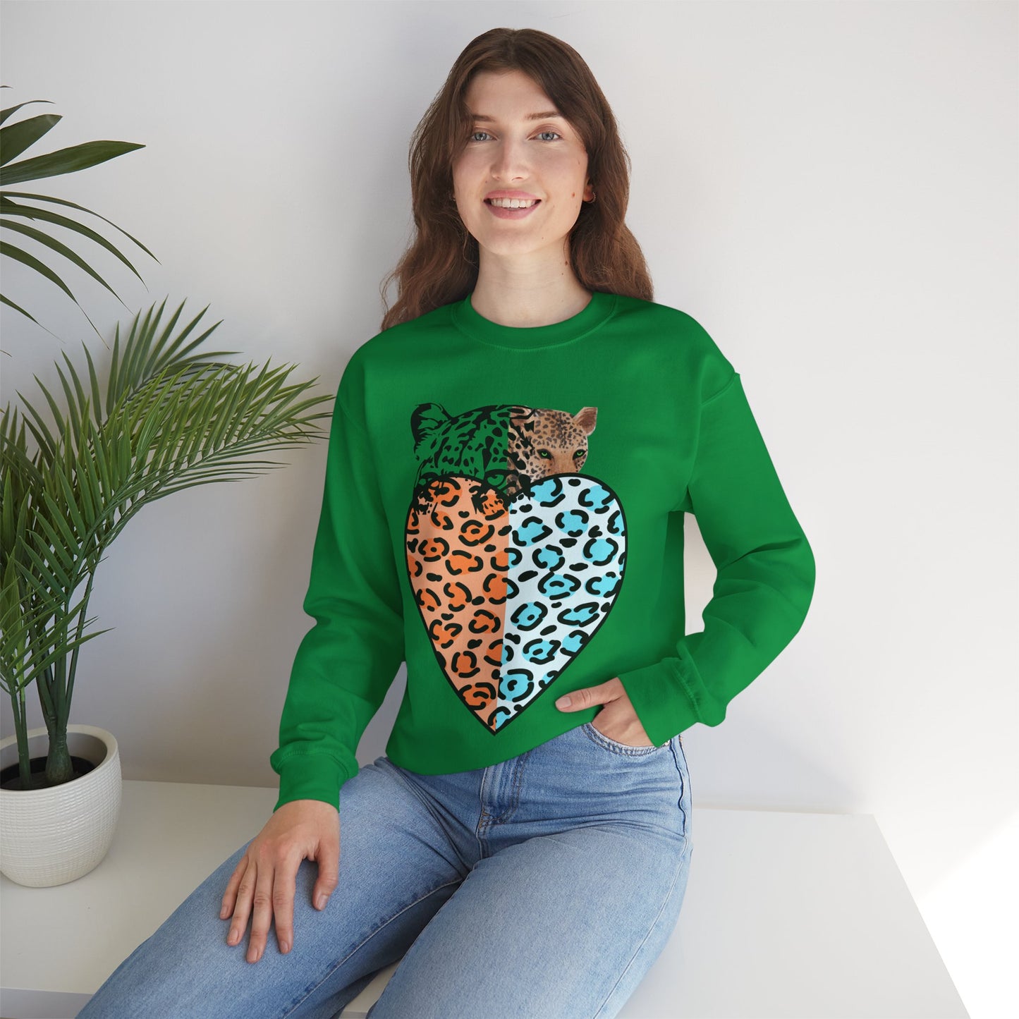 Leopard Heart Heavy Blend Crewneck Sweatshirt