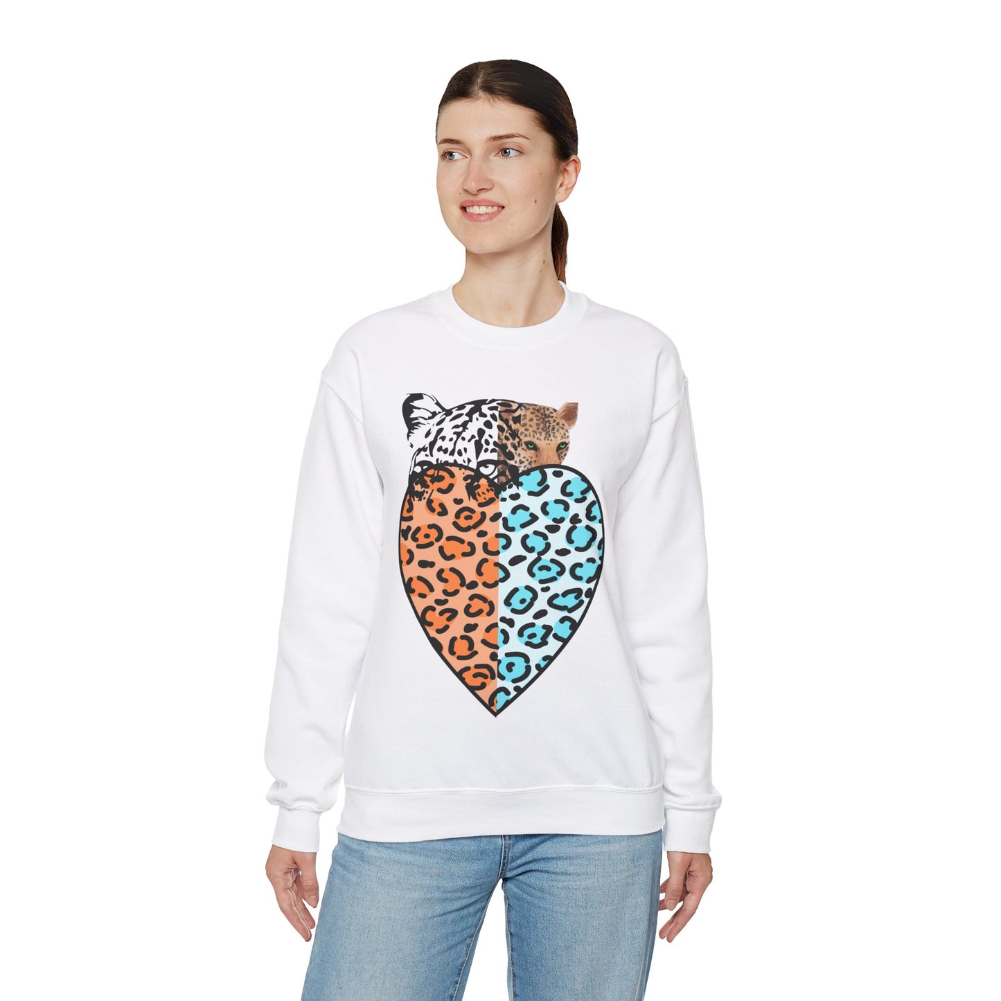 Leopard Heart Heavy Blend Crewneck Sweatshirt