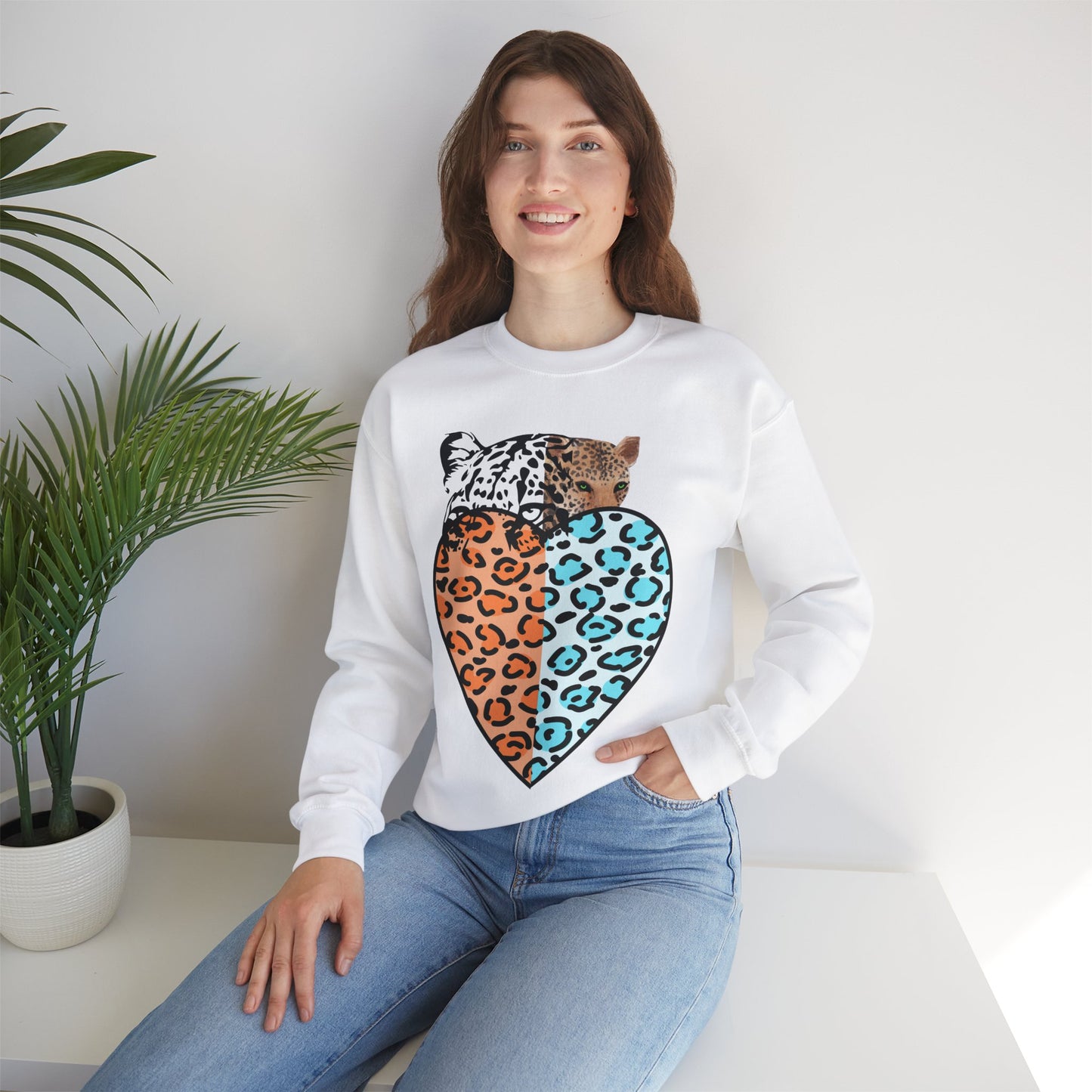 Leopard Heart Heavy Blend Crewneck Sweatshirt