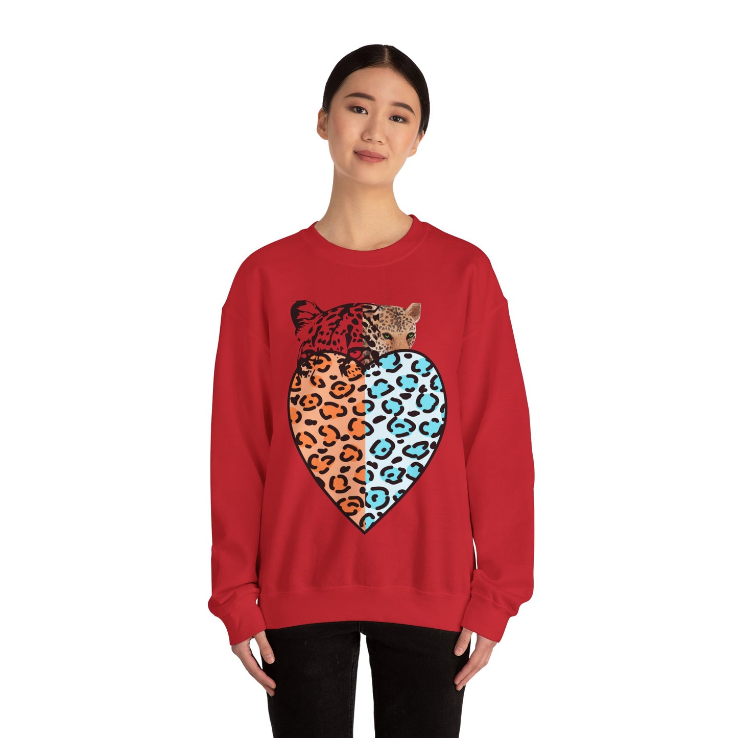 Leopard Heart Heavy Blend Crewneck Sweatshirt