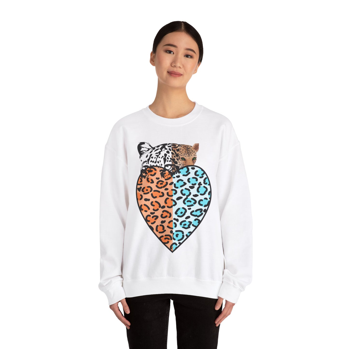 Leopard Heart Heavy Blend Crewneck Sweatshirt