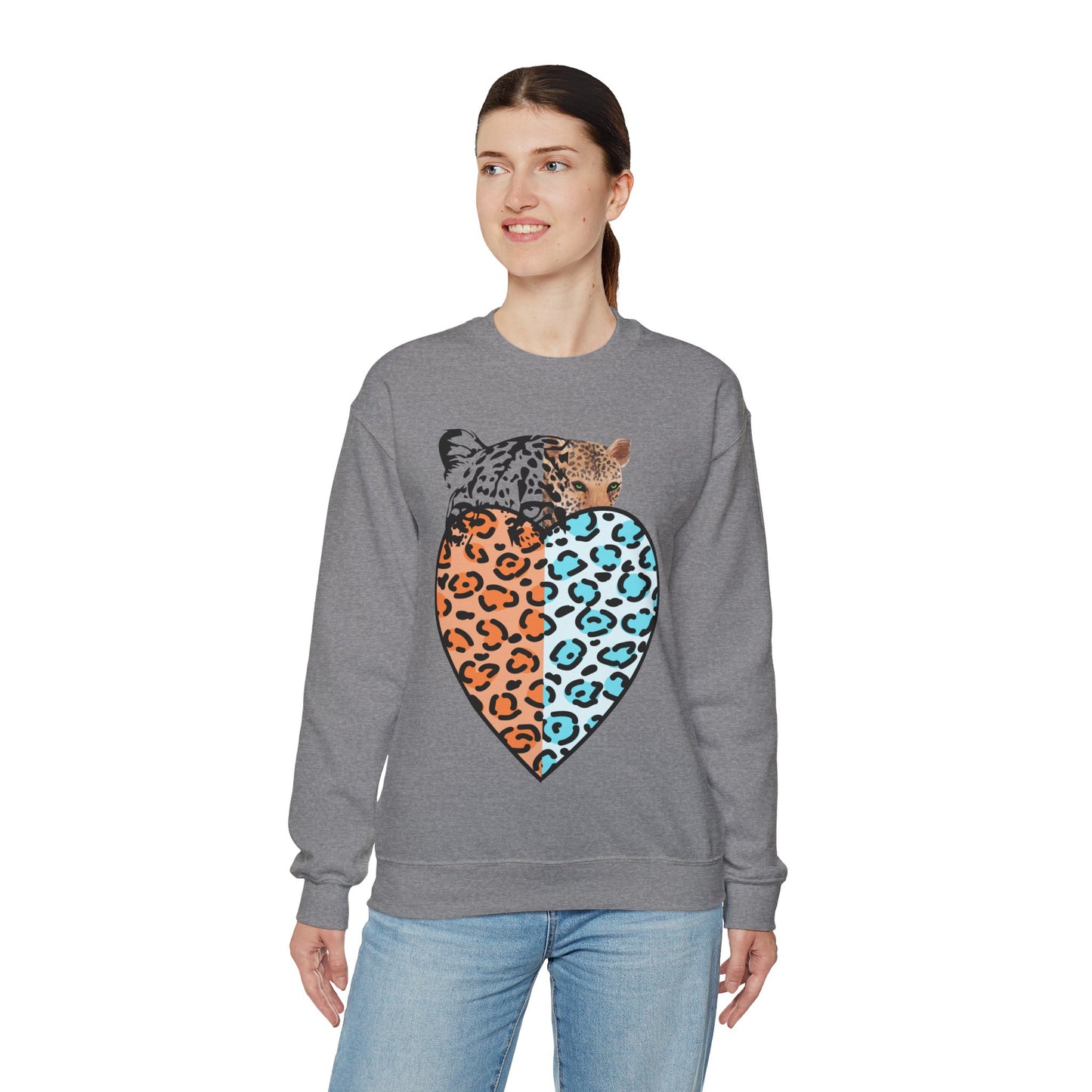 Leopard Heart Heavy Blend Crewneck Sweatshirt