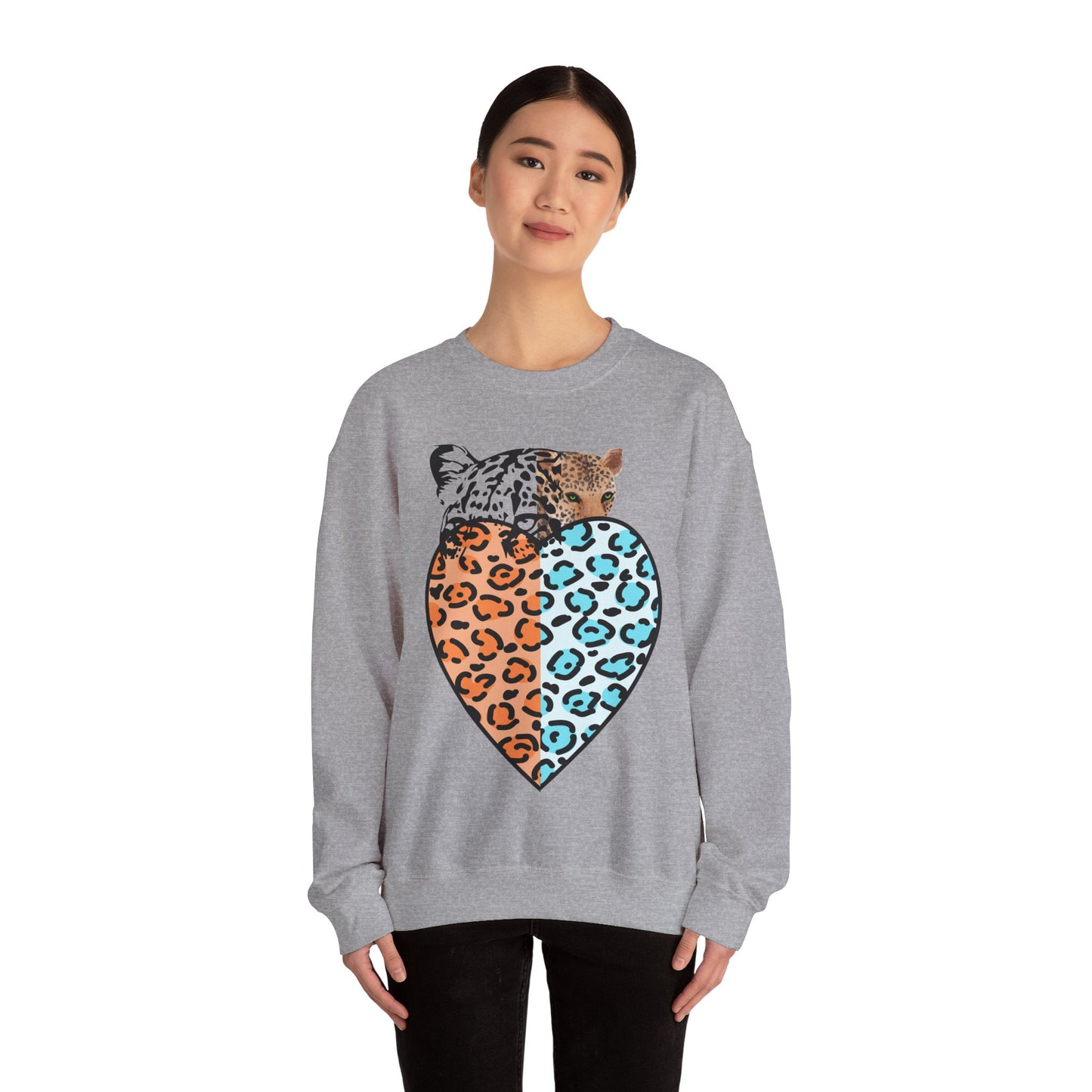 Leopard Heart Heavy Blend Crewneck Sweatshirt