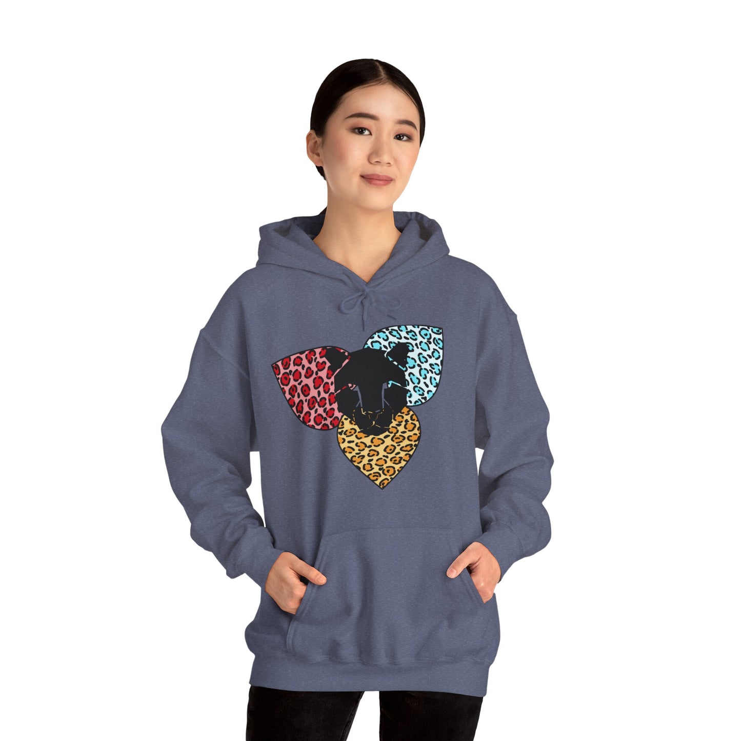 Leopard head on a leopard heart design Heavy Blend Hooded Sweatshirt