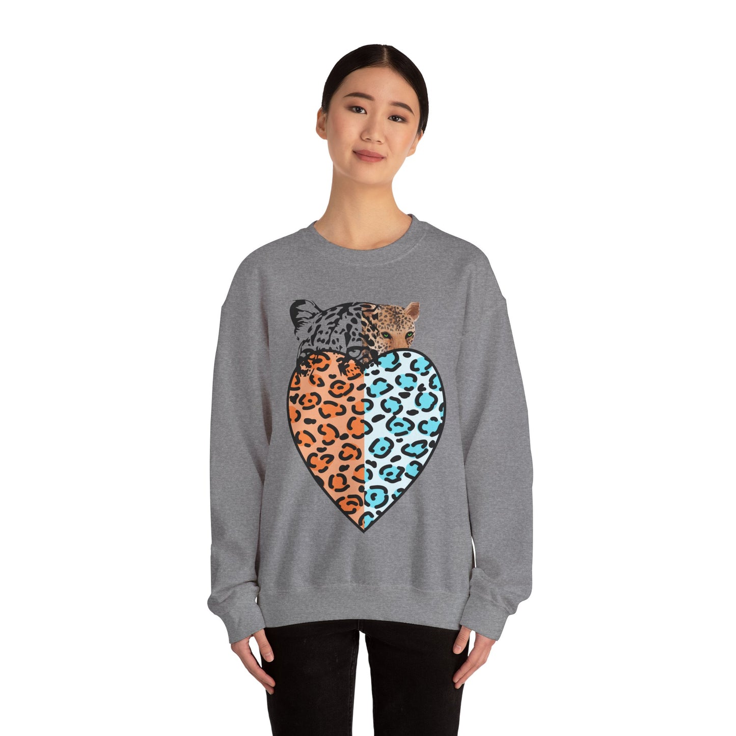 Leopard Heart Heavy Blend Crewneck Sweatshirt