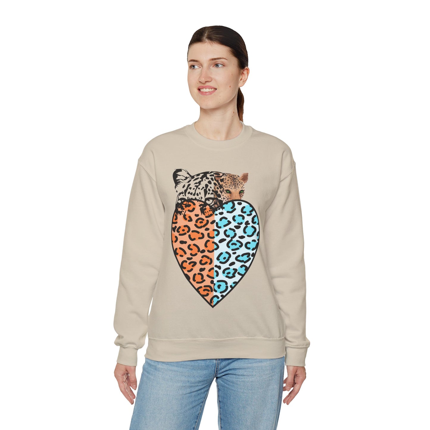 Leopard Heart Heavy Blend Crewneck Sweatshirt