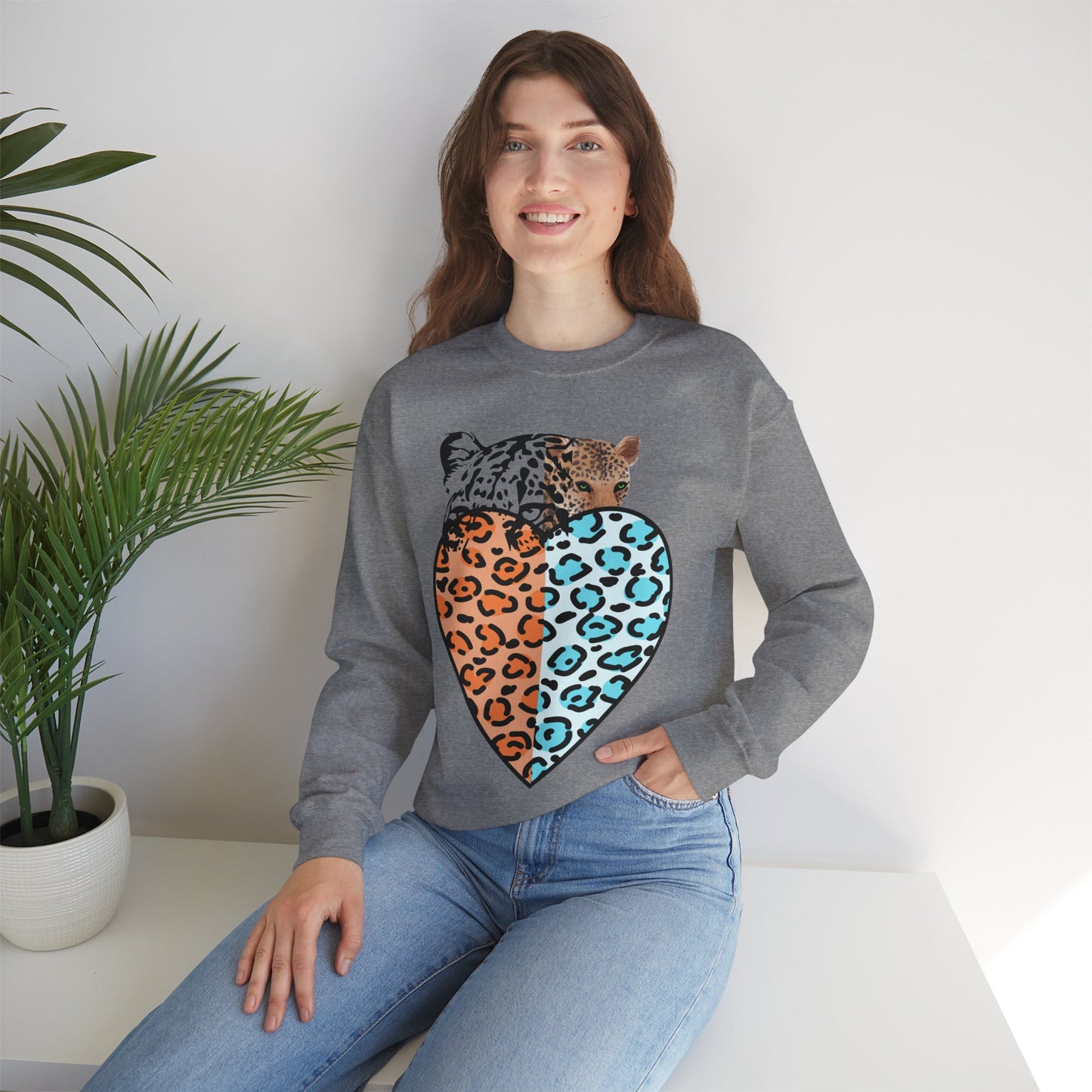 Leopard Heart Heavy Blend Crewneck Sweatshirt