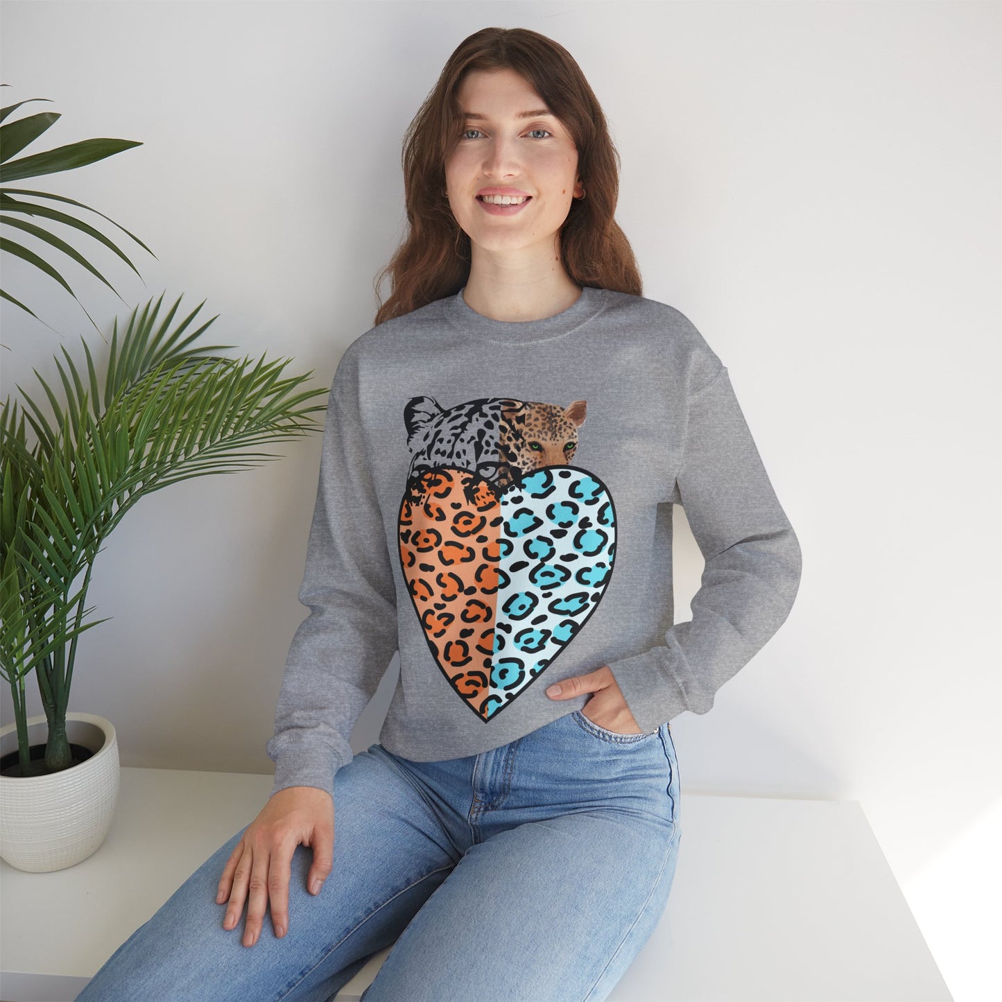 Leopard Heart Heavy Blend Crewneck Sweatshirt